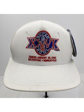 Vintage 1992 Super Bowl XXVI Snapback Hat White Adjustable NFL Team Cap with Pin